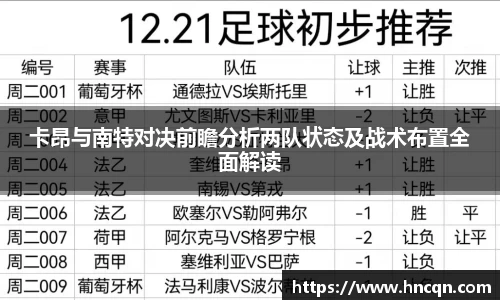 “开yun体育网页版入口，开yun体育官网入口登录APP下载，kaiyun体育登录入口登录”卡昂与南特对决前瞻分析两队状态及战术布置全面解读